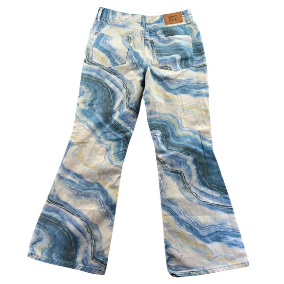 BDG Womens Jeans Size 32 Flare Leg Y2K Blue Marble Print Casual High Rise Hippie - Picture 2 of 16